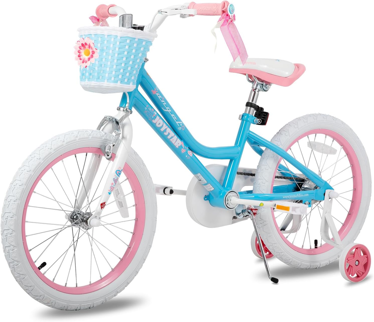 JOYSTAR Angel Girls Bike for Toddlers and Kids Ages 2-12 Years | 12-20 Inch Kids Bike with Training Wheels & Basket, 20 24“ Bicycle with Kickstand