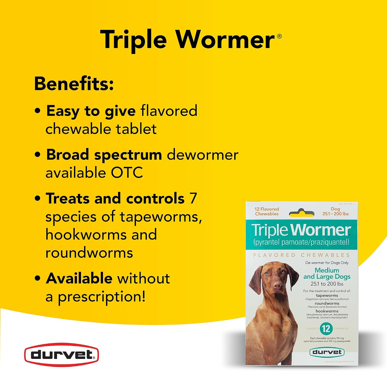 Durvet Triple Wormer for Medium and Large Dogs