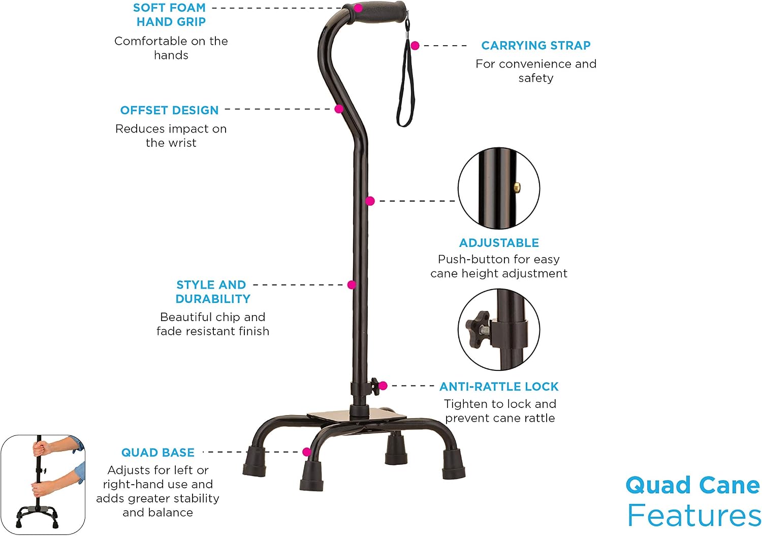NOVA Medical Quad Cane- Large Base with Offset Silver