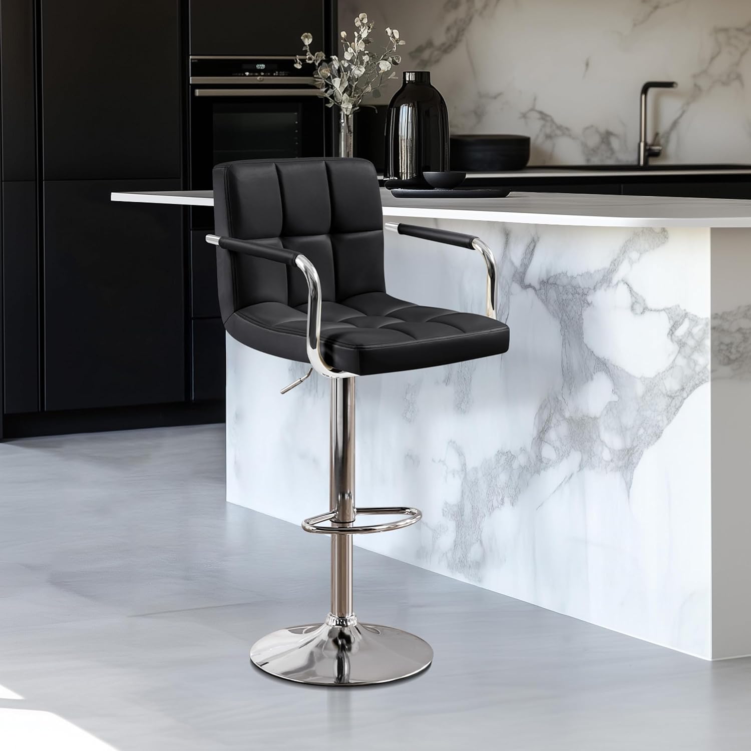 Yaheetech Bar Stools Set of 2, Swivel with Backs, Adjustable Height, White | 360° Swivel Barstools Feature Padded PU Leather Seats, Supportive Backs, 300 lb Capacity for Kitchen Islands