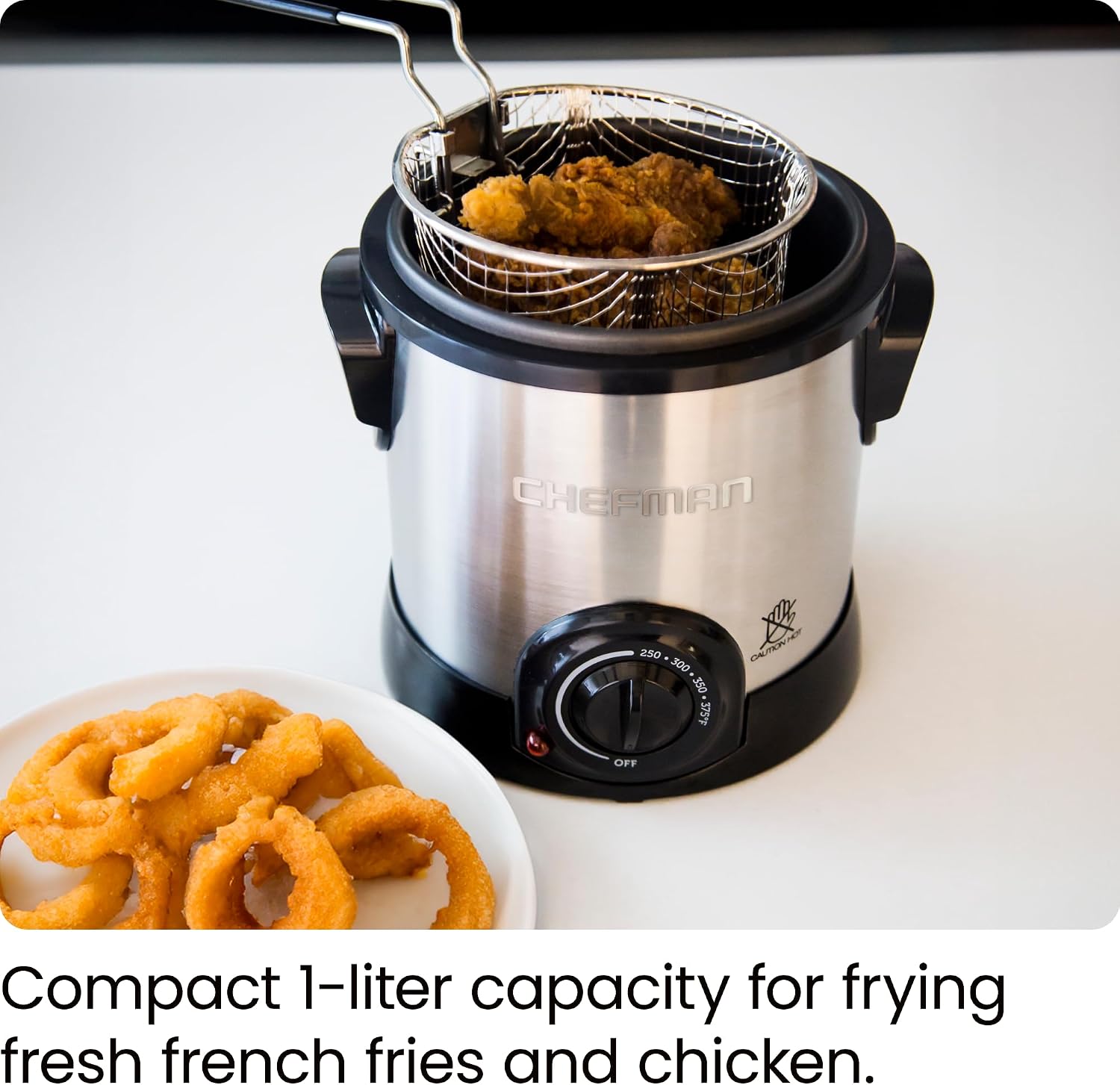 Chefman Fry Guy Deep Fryer with Removable Basket, Easy-to-Clean Non-Stick Coating and Cool-to-Touch Exterior, Adjustable Temperature Control