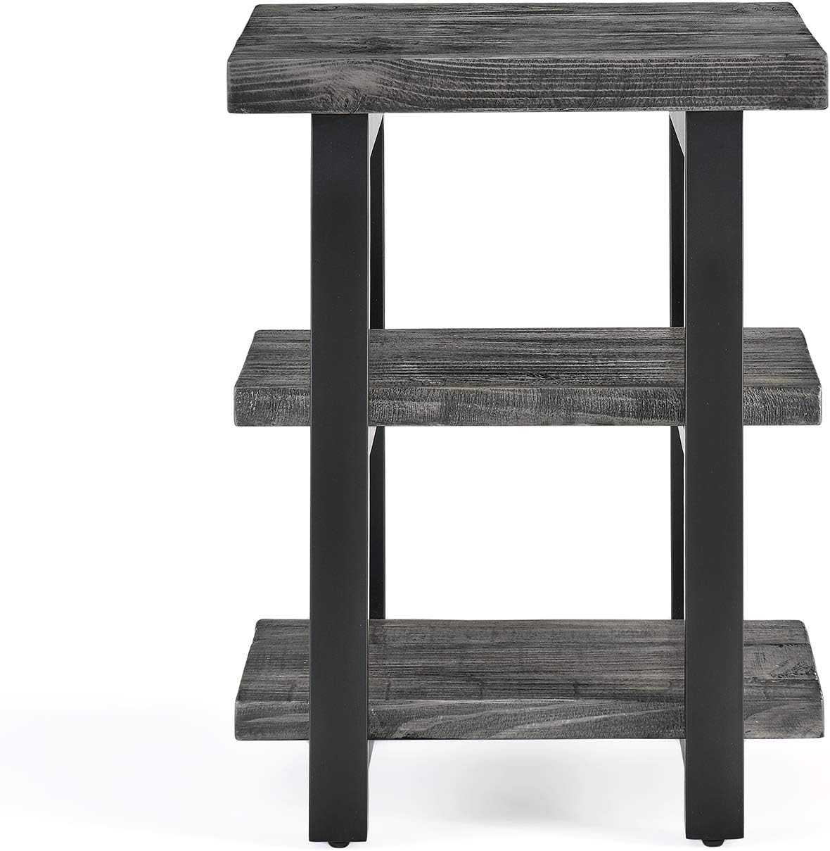 Alaterre Furniture Pomona Solid Wood 2-Tier End Table, Rustic Brown, 27” | Nightstand with Storage Shelf and Metal Legs, Industrial Farmhouse Chair Side Table for Living Room or Bedroom