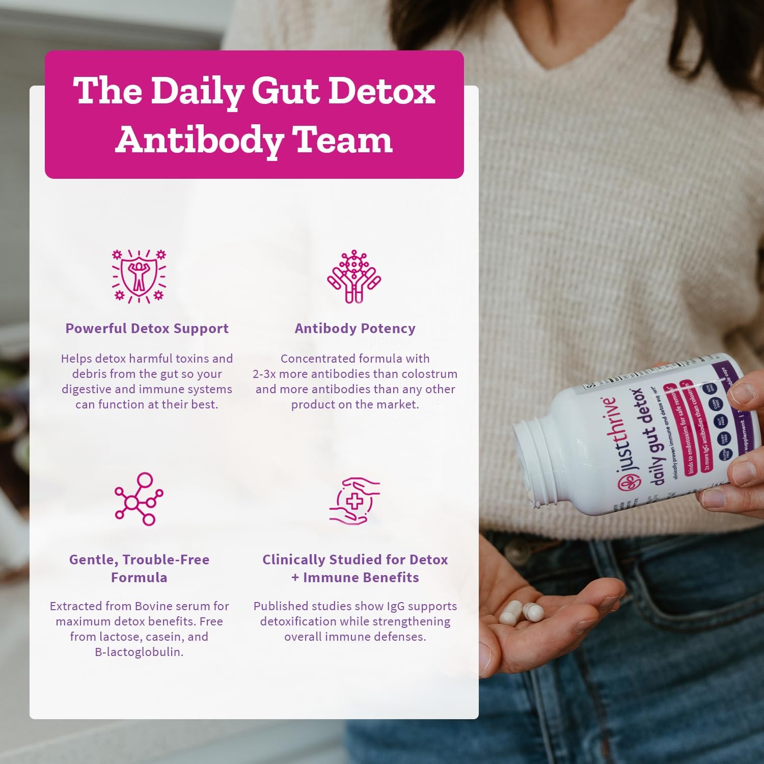 Just Thrive Daily Gut Detox IgG Supplement for Gut, Detox & Immune Support