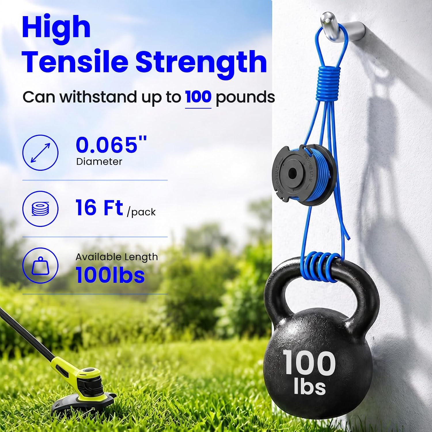 8 Pack Weed Eater String Replacement for Greenworks 20V, 40V Single Line Cordless Trimmers, Plus 1 Cap