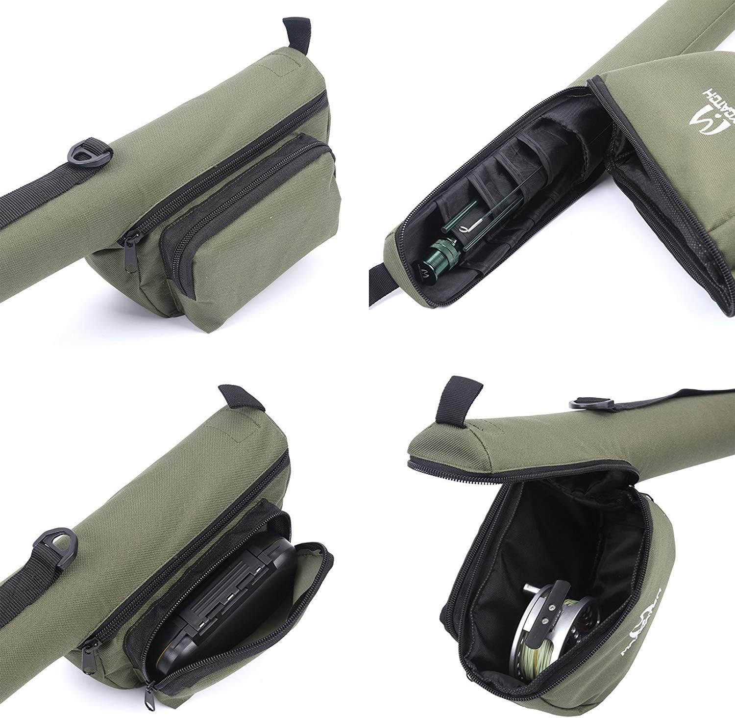 M MAXIMUMCATCH Maxcatch Fly Fishing Rod Case with Reel Pouch, Complete Protection Bag, For 9FT 2/4 Pieces Rod, Single (Green, 9' 4sec)