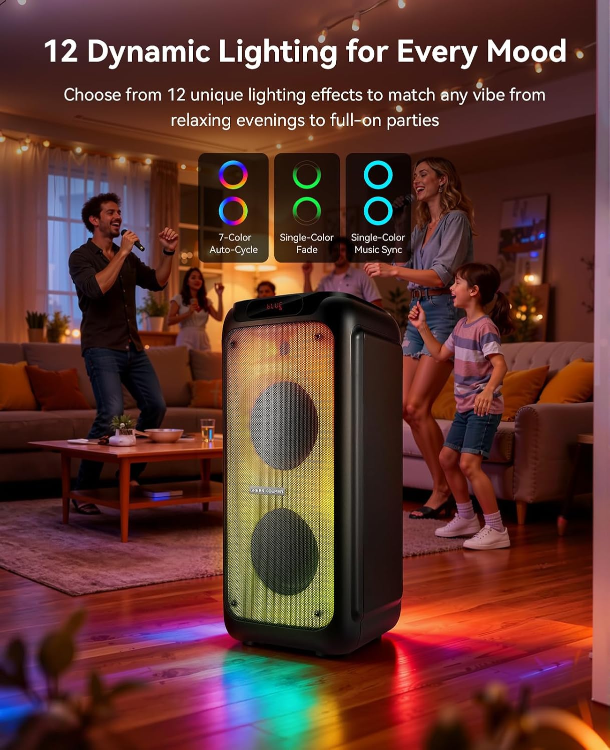 GKD80 Karaoke Machine for Adults with 2 Wireless UHF Microphone, 600W Peak Bluetooth Speaker with Dual 8'' Subwoofers