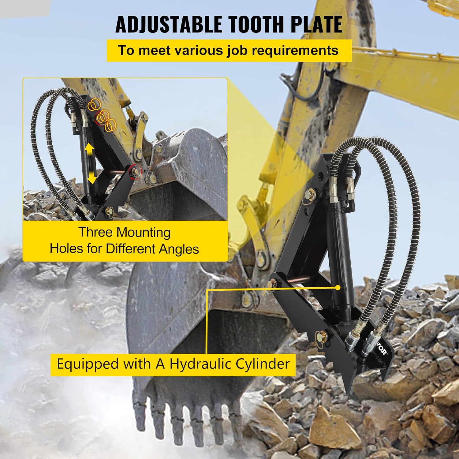Vevor 18" Hydraulic Backhoe Thumb, 1/2" Thickness Heavy Duty Excavator Thumb, Black Steel Weld On Thumb Attachments with Hydraulic Cylinder