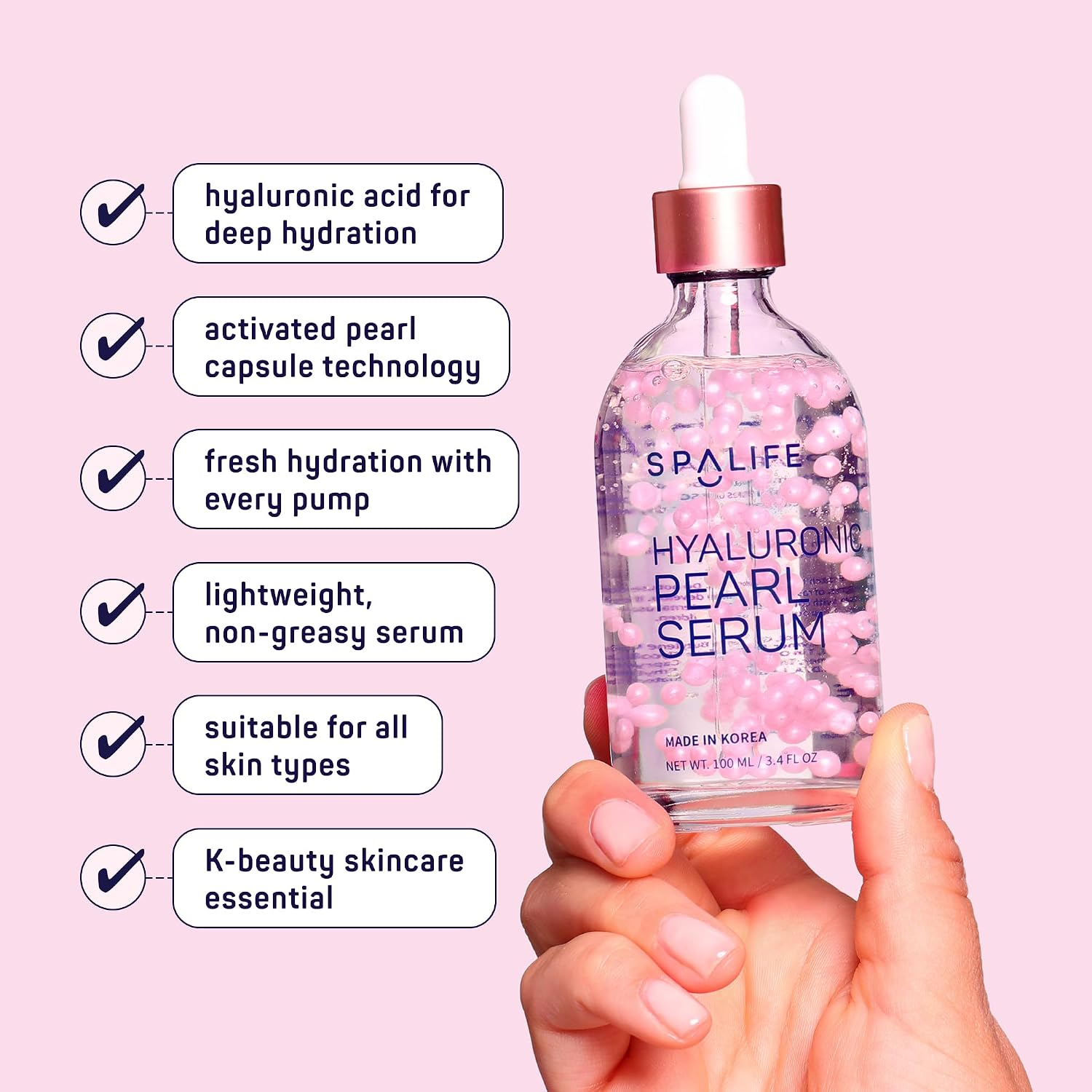 SpaLife Beauty Pearl Hyaluronic Acid Serum & 24k Gold Anti Aging Serum | AM/PM Facial Routine Duo | Deep Collagen Hydrating Treatment | Firming