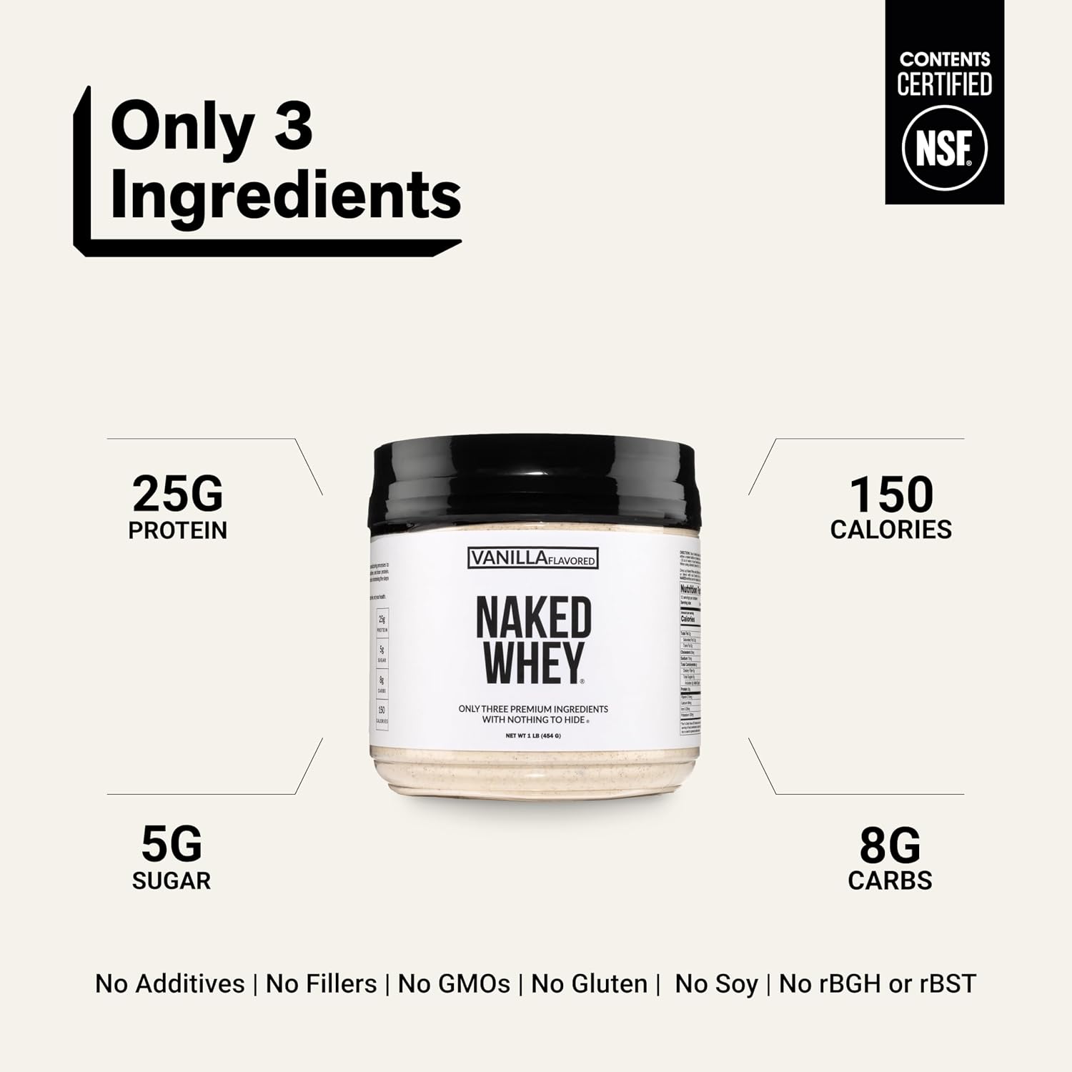 NAKED Whey 5LB 100% Grass Fed Unflavored Whey Protein Powder - Only 1 Ingredient, NSF Certified, Undenatured, Gluten Free, Soy Free, Promote Muscle Growth and Recovery - 76 Servings