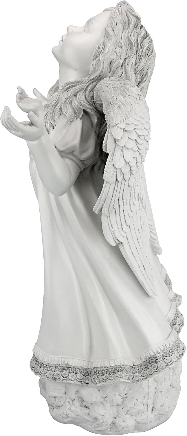 Design Toscano In Grace Girl Child Angel Memorial Indoor/Outdoor Garden Statue, 14 inches wide, 24 inches tall, Cast Stone Resin, Antique Stone Finish