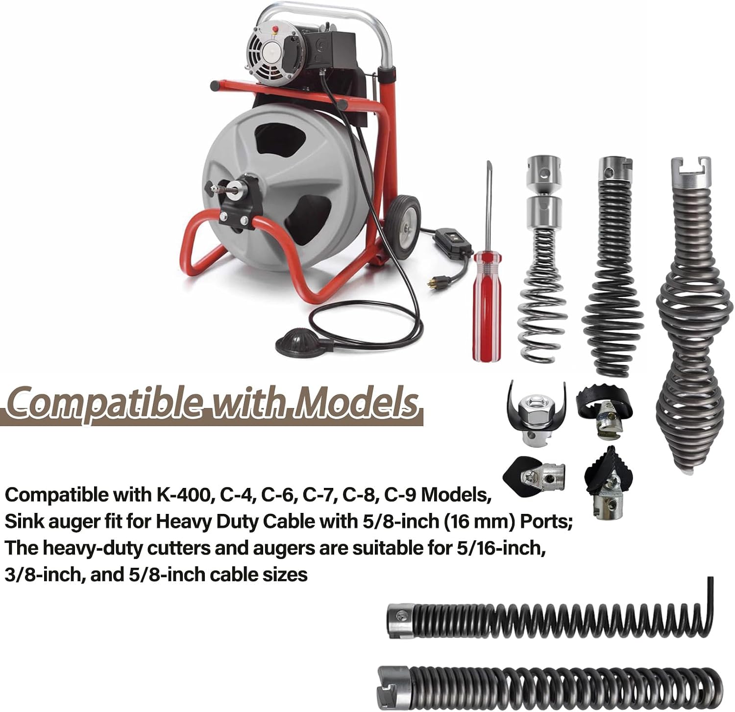 10 Pcs Drain Snake Drill Attachment Cutter and Auger Kit Compatible with RIDGID K-400 C-4 C-6 C-7 C-8 and C-9 Drain Cleaning Machine