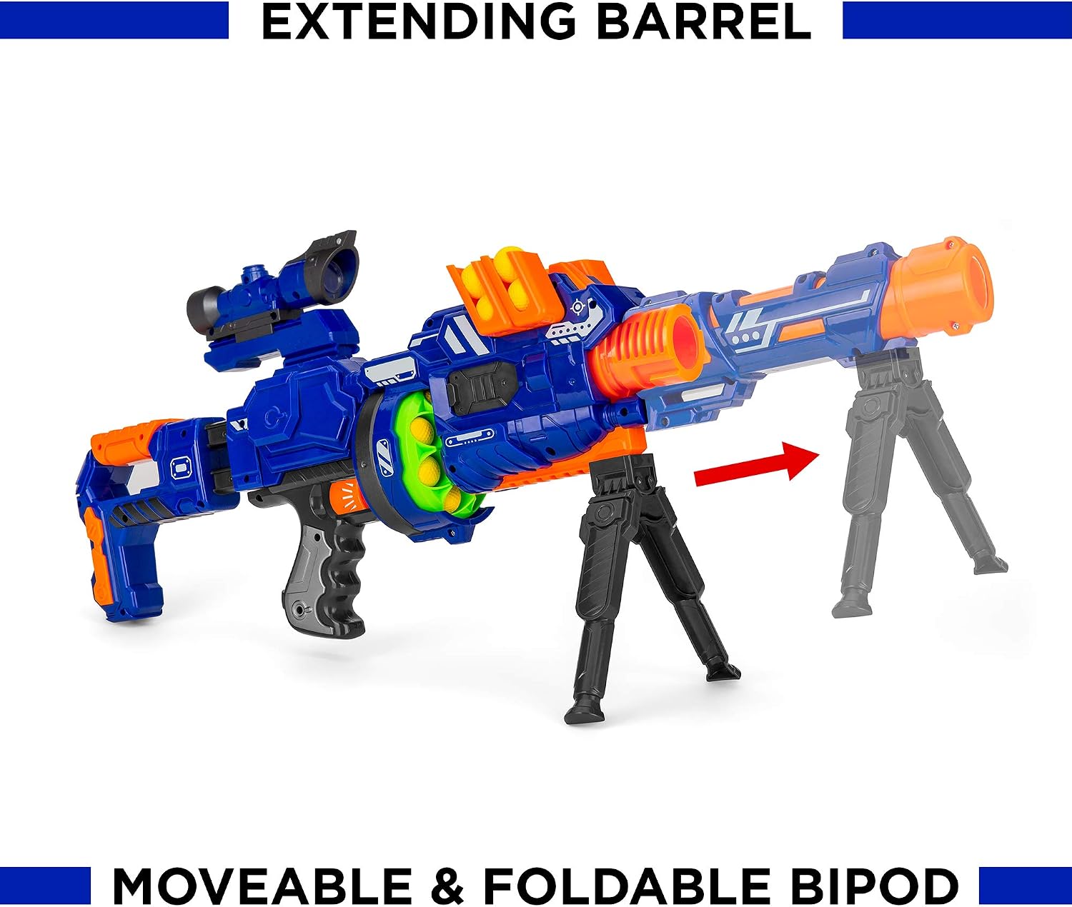 Best Choice Products Electric Customizable Soft Foam Ball Long-Distance Blaster Toy w/Barrel Extension, 12 Foam Balls, Foldable Bipod