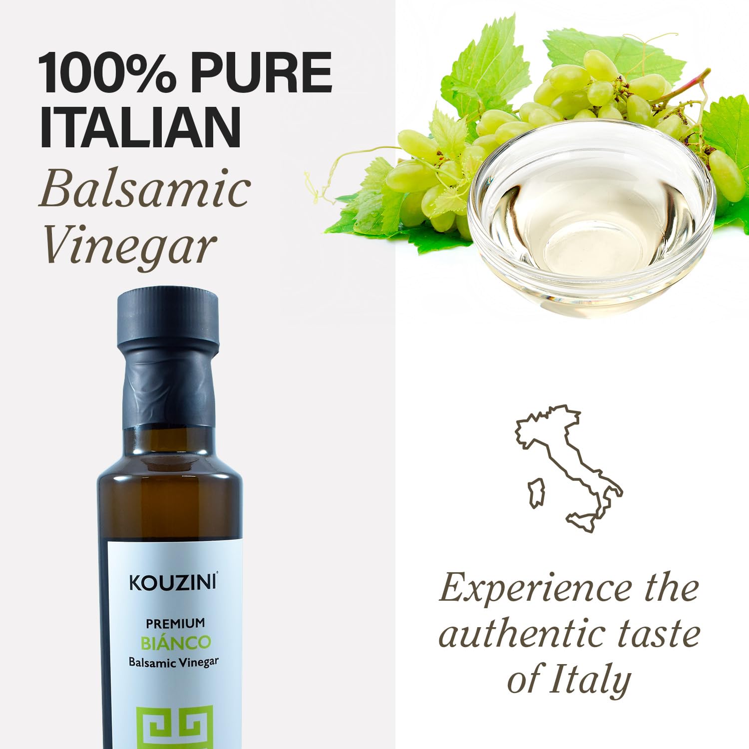 Kouzini Ultra-Premium Peach White Balsamic Vinegar, Aged, No Added Sugars or Preservatives, Ideal for Salads, Meats, Fish, Pizza, & Bread Dipping, Luxurious Balsamic Vinegar of Modena, 250ml