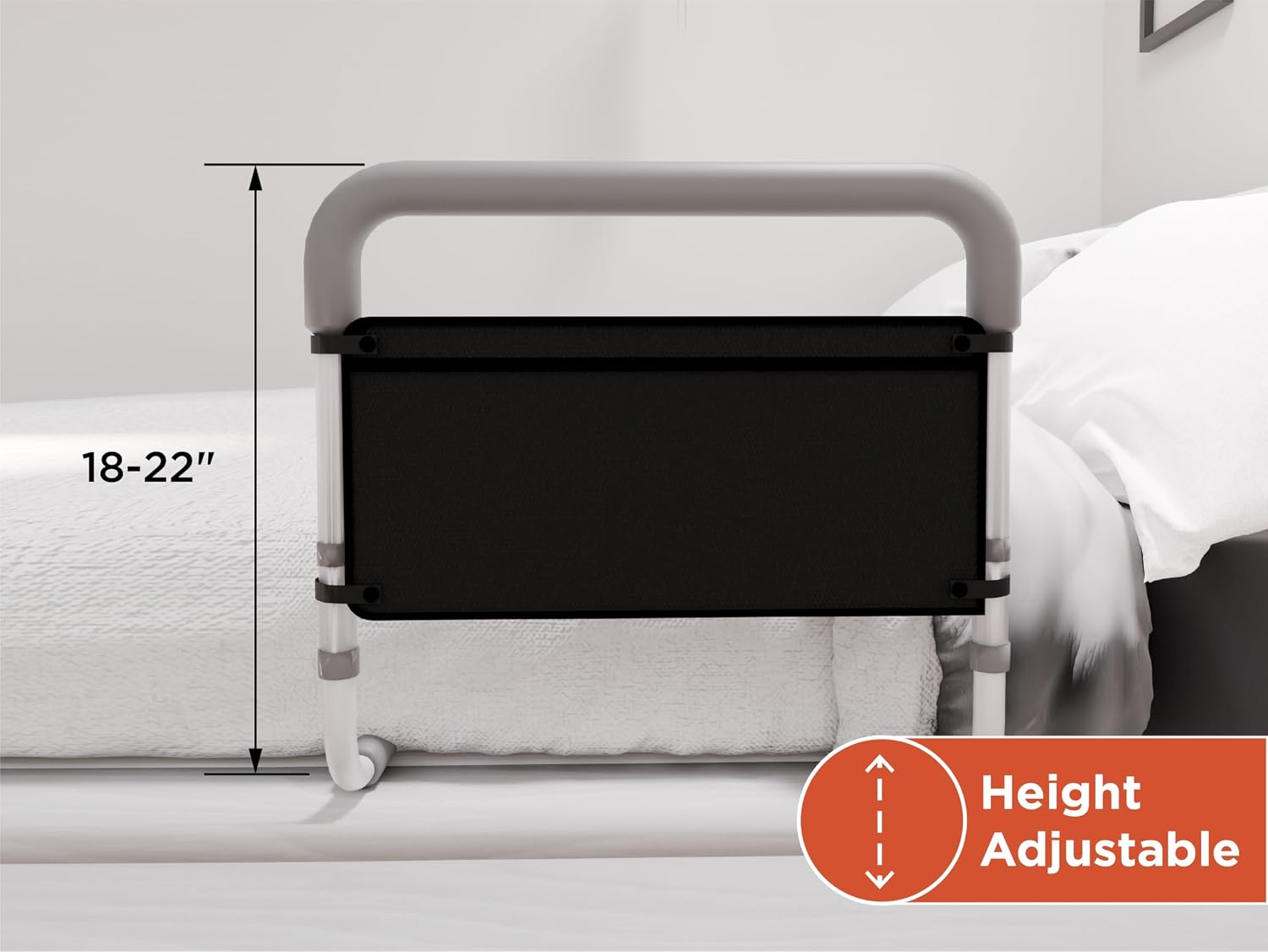 Healthcraft Assista-Rail Fixed Bed Rail with Organizer, ASTM Certified | Multiple padded grab bars plus bedside organizer, 300 lb capacity