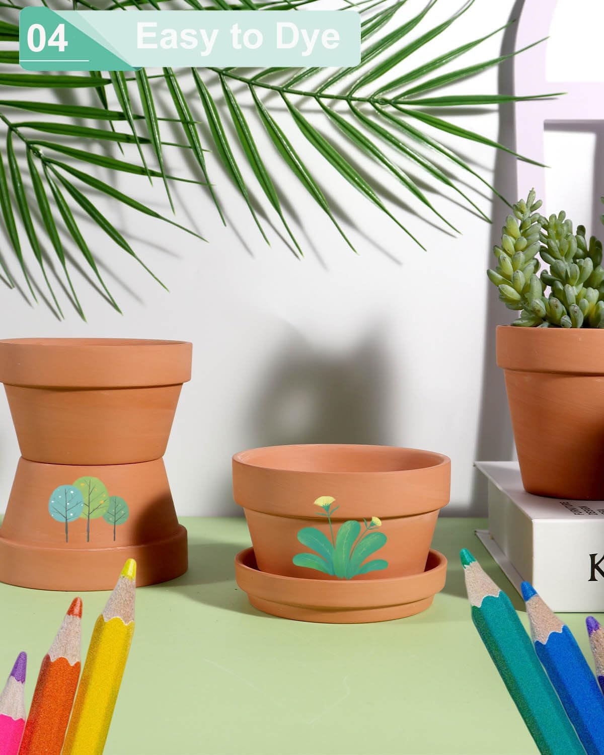 vensovo 3.7 Inch Terracotta Shallow Succulent Pots with Saucers, 6 Pack