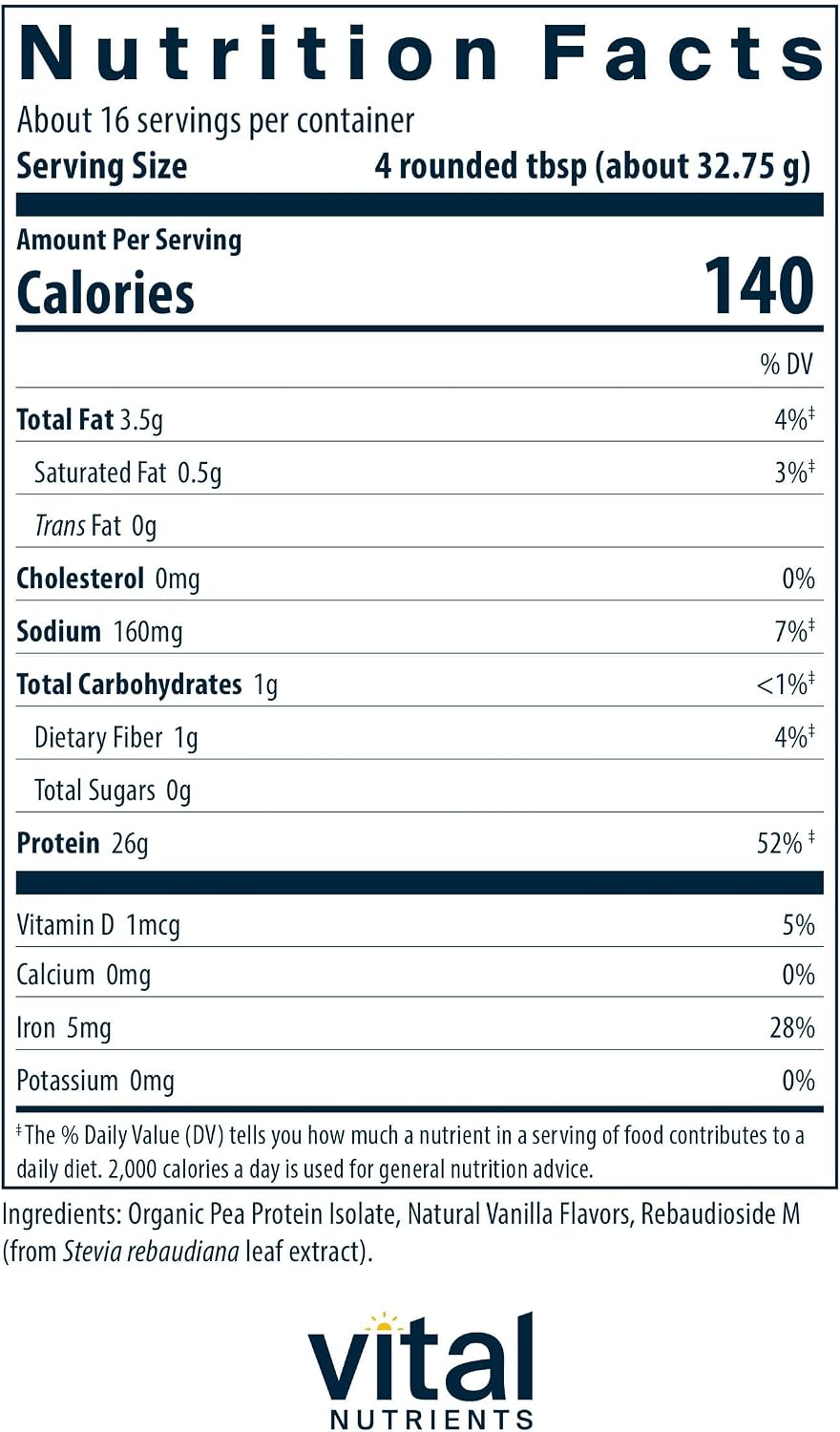 Vital Nutrients ProVeg Organic Pea Protein 524g - Vegan Pea Protein Powder - 23g Protein per Serving - Natural Vanilla Flavor - Gluten, Dairy