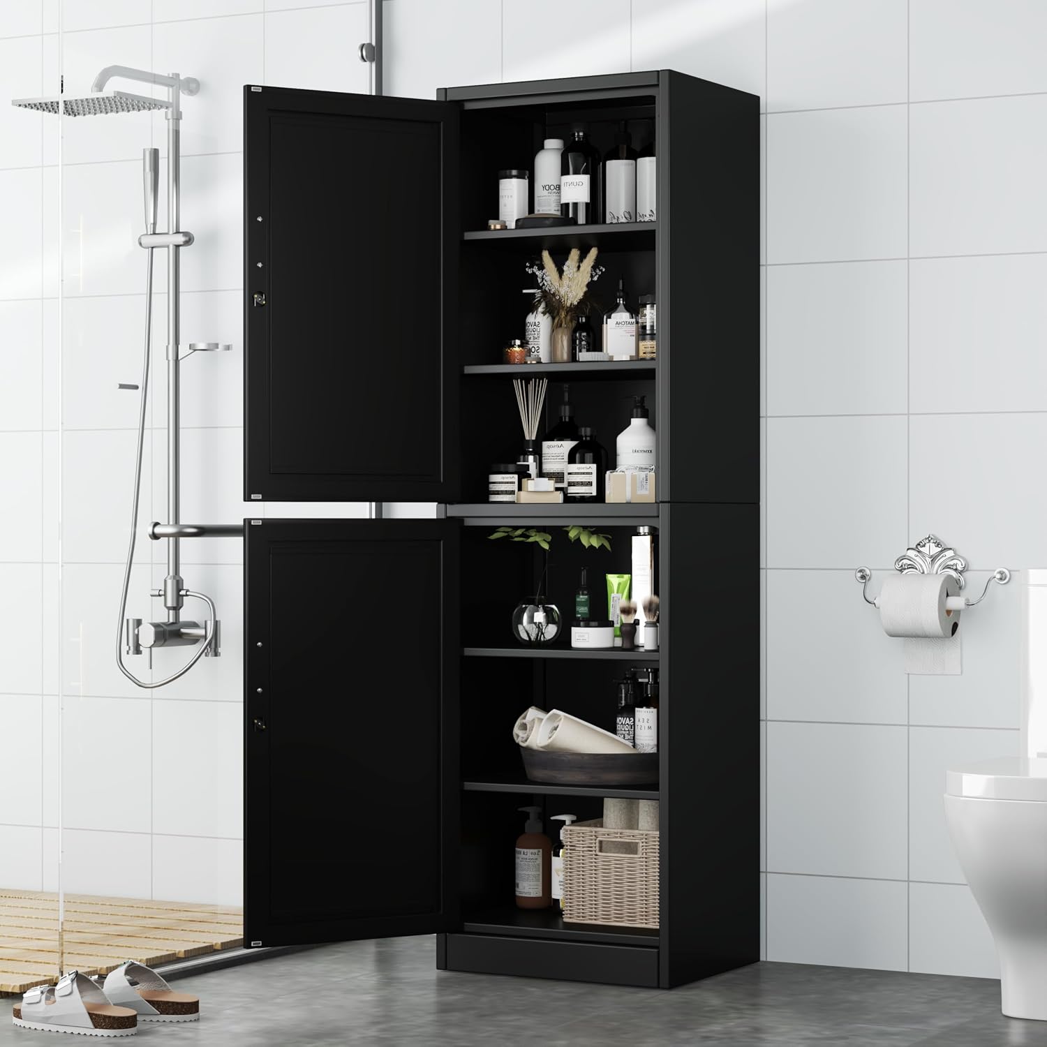 Ckzbx Tall Narrow Storage Cabinet 66.93" H Tall Bathroom Cabinet Metal Pantry Cabinets, 4 Adjustable Shelves for Kitchen, Home Office, Living Room, Dinning Room (20 inches Wide White)