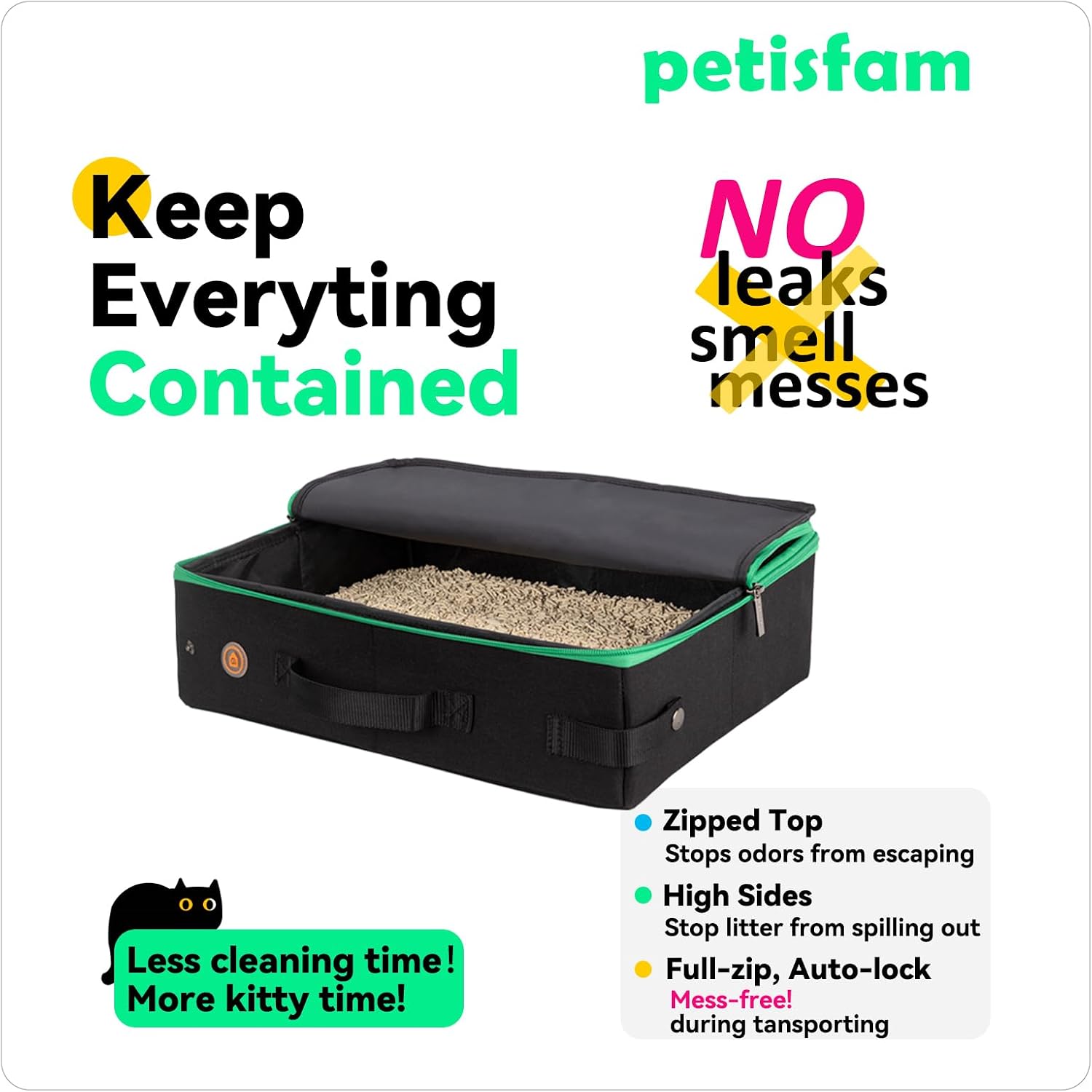 Portable Travel Litter Box for Cats with Lid to Contain Litter and Odor. Easy to Carry, Clean and Store. Easy for Car Travel, Hotle Stays
