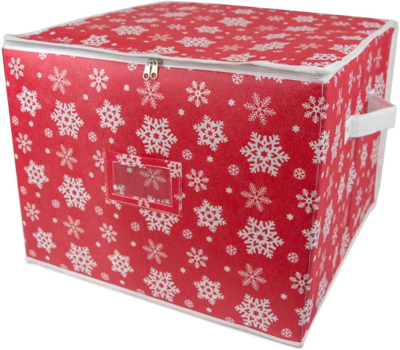 DII Christmas Storage Containers Collection Zippered with Dividers, Ornament; Large, 16x16x13, Snowflakes