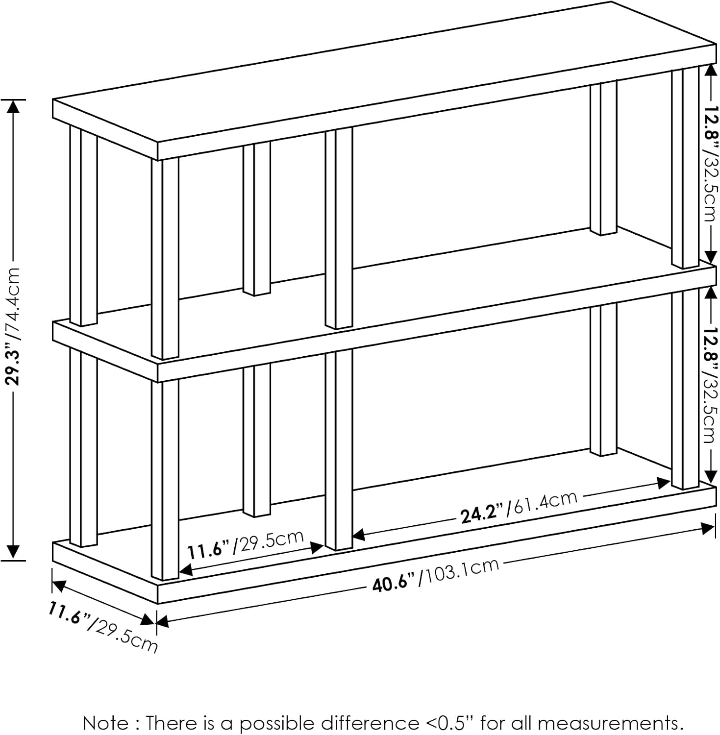 Furinno TURN-N-TUBE Storage Shelves, 3-Tier 47.4 Wide Book Shelf, Corner Shelf, Toolless Open Shelves, for Organization and Storage, Living Room, Garage, Home Office, Black