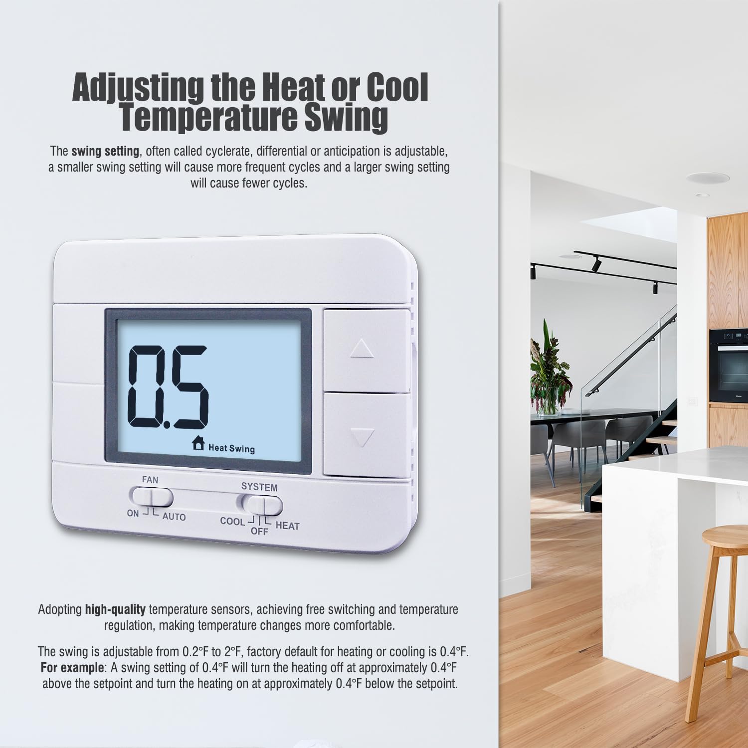 Aowel 2 Heat/ 2 Cool Non-Programmable Thermostat for Conventional System