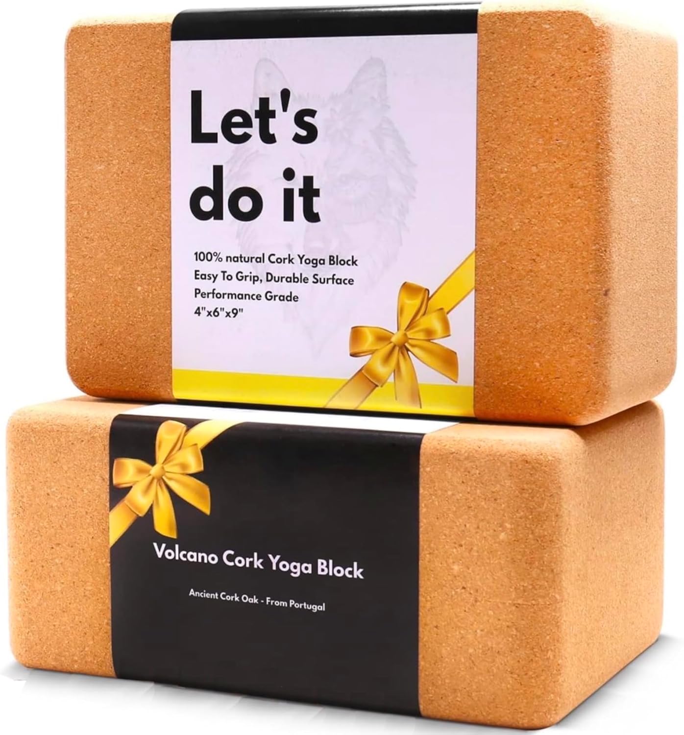 Cork Yoga Blocks 2 Pack Set -Natural Cork from Portugal, 9"x6"x4" Yoga Blocks Non-Slip&Anti-Tilt for Women| Men, Lightweight