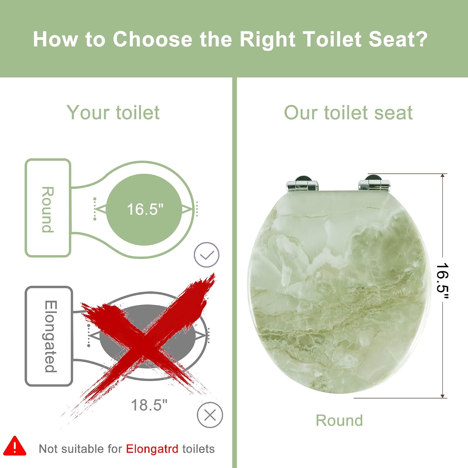 Angel Shield Marble Toilet Seat Durable Molded Wood with Quiet Close,Easy Clean，Quick-Release Hinges (Elongated,Black Marble)