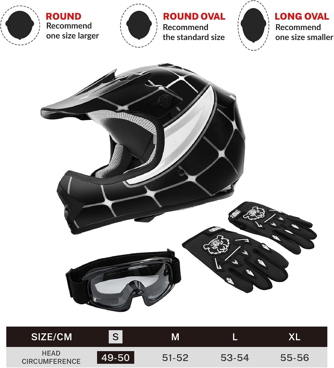 SLMOTO ATV Helmets for Kids Youth DOT Motocross Offroad Street Helmet Motorcycle Blue Helmet Dirt Bike Motocross Helmet+Goggles+Gloves
