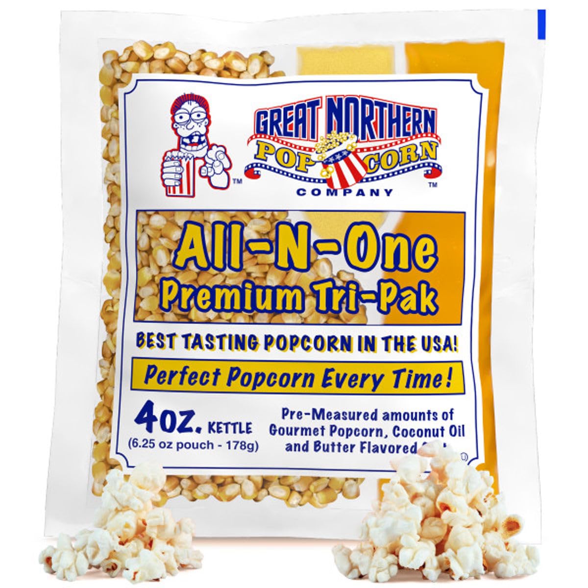Movie Theater Style 40-Count Popcorn Packs - Pre-Measured 8-Ounce All-in-One Kernel, Salt, Oil Packets for Popping Machines by Great Northern Popcorn | All-in-One Pre-Measured Kernels, Butter Flavored Salt, and Coconut Oil Packets for 8oz Kettle - Movie…