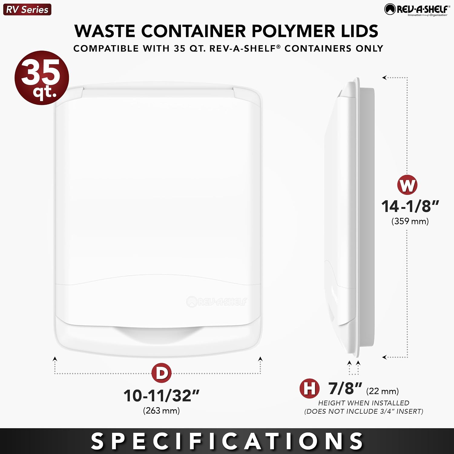 Rev-A-Shelf 35 Qt Under Sink Garbage Can Lid for Base Kitchen and Bathroom Cabinet, Replacement Plastic Trash Bin Lid Only, White, RV-35-LID-1