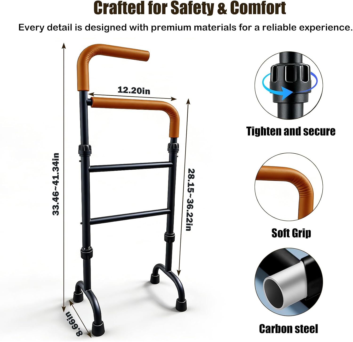 Stair Assist Cane for Seniors, 13-Level Adjustable Height | Portable Lightweight, Slip-Resistant, Mobility Aid for Elderly, Post-Surgery