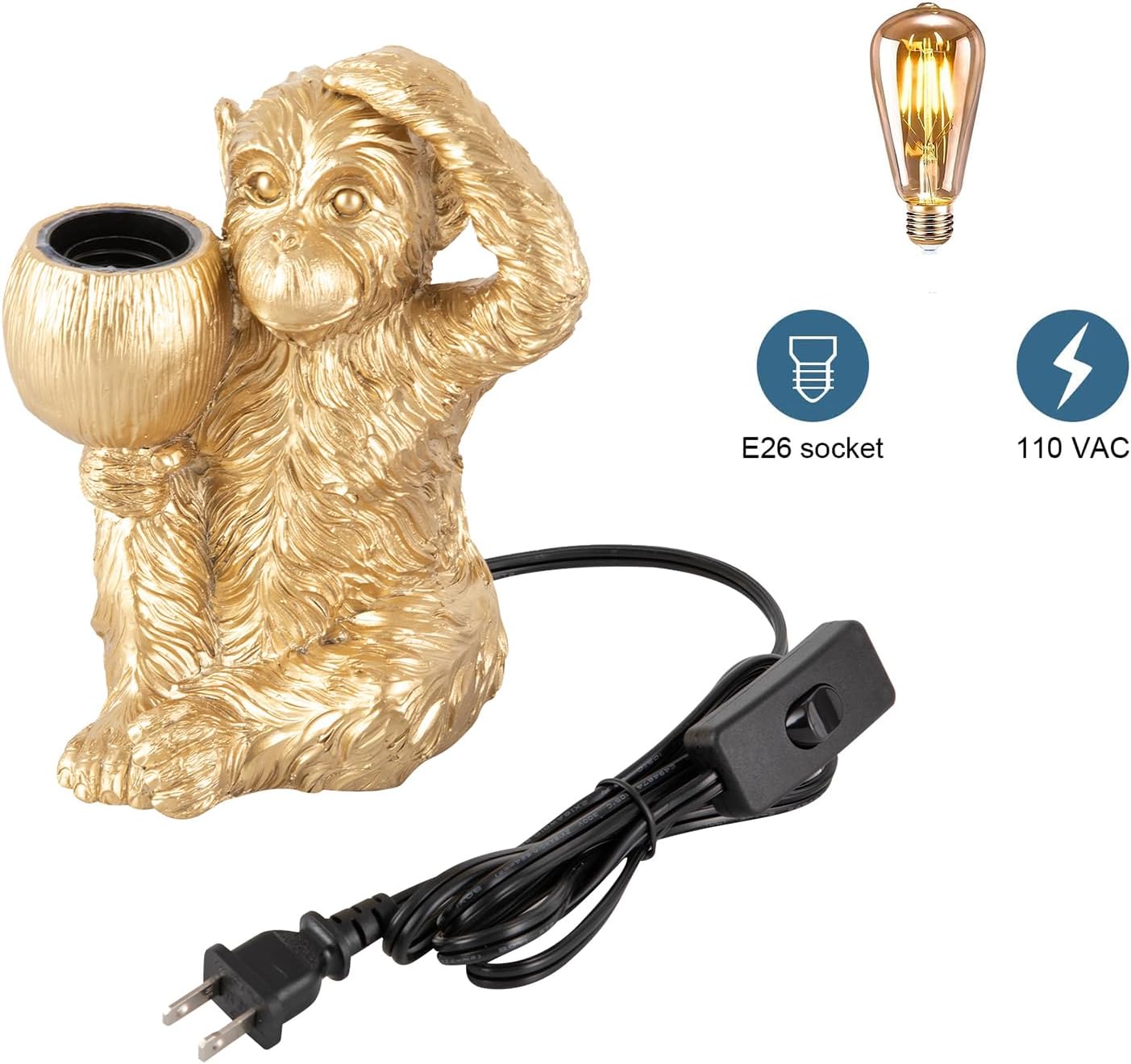 Resin Hemp Rope Monkey Table Light Retro Edison Monkey Desk Resin Sitting Monkey Lighting Fixture E27 for Dining Living Room Bedroom Bar Cafe