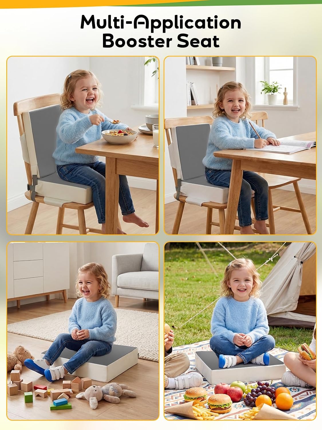 Booster Seat for Kitchen Chair - Toddler Booster Seat for Dining Table - PU Washable Double-Safety Straps with Buckle