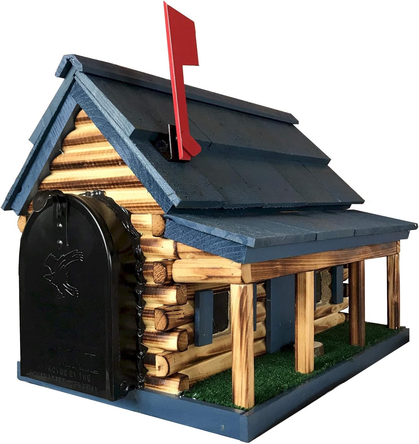 Log Cabin with Porch Wooden Mailbox Blue Amish Made in USA