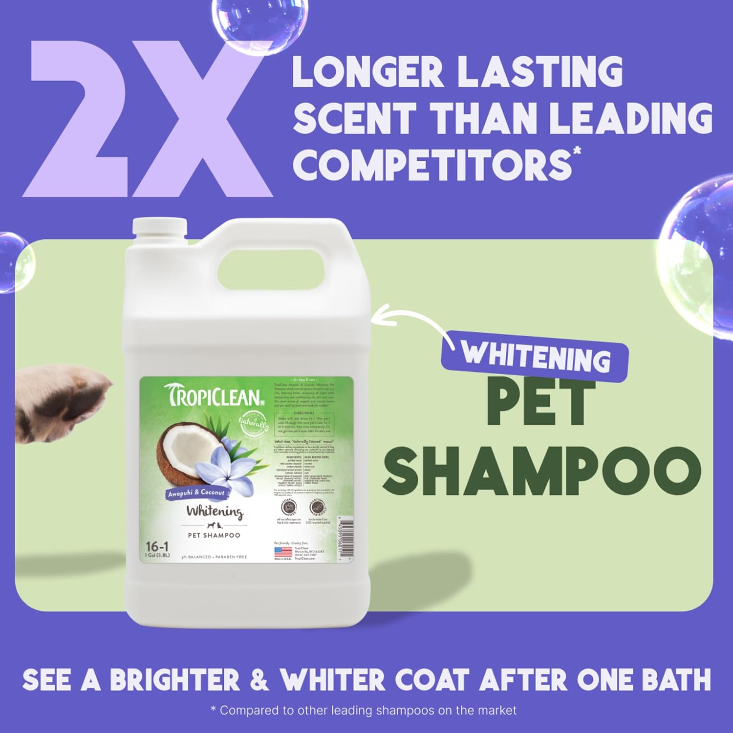 TropiClean Deodorizing Dog Shampoo for Smelly Pets, Professional Dog Shampoo, Long Lasting Odor Control, Puppy Safe, USA Made, Berry Scent, 1 Gal
