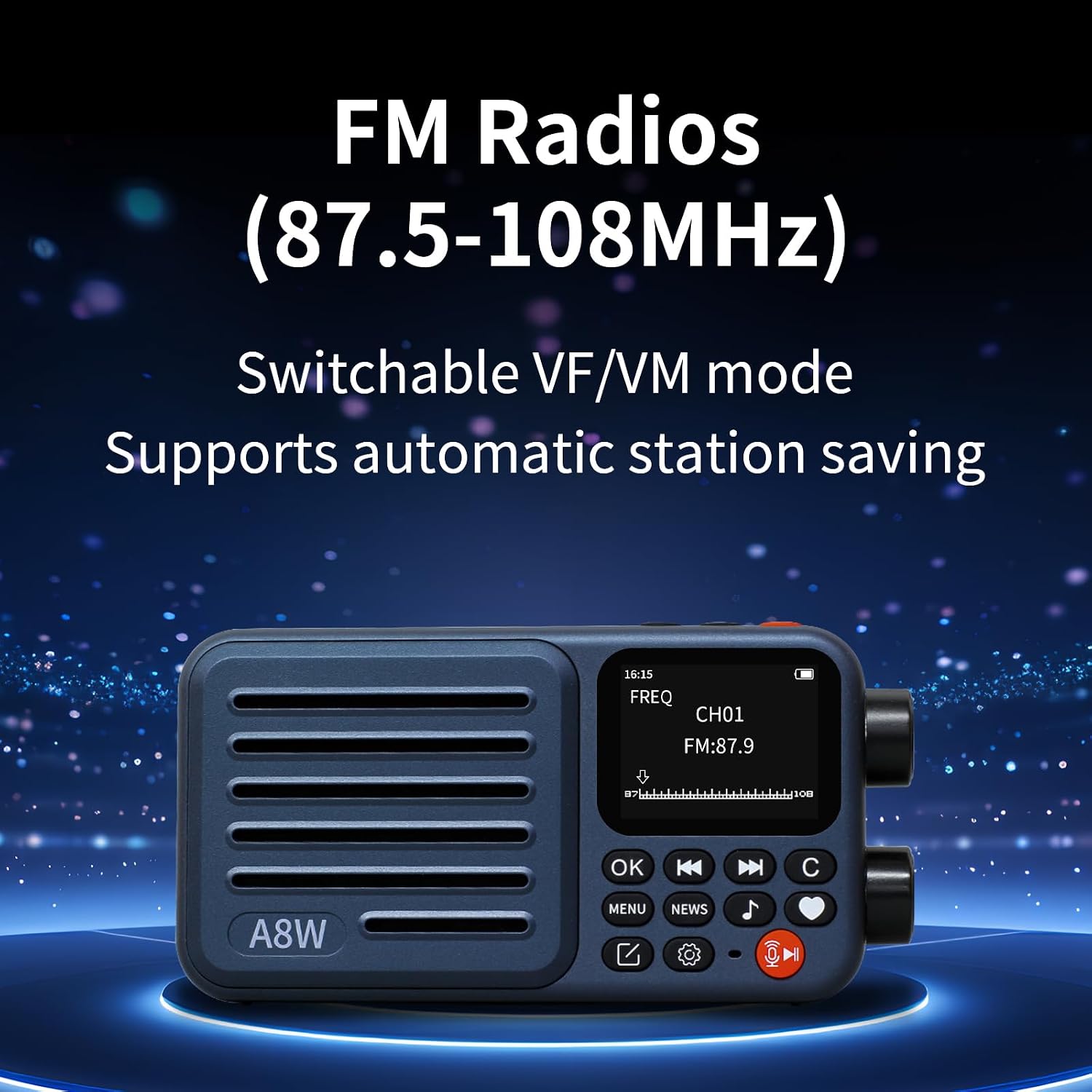 Choyong A8W Portable Smart Internet Radio for Home with WiFi,FM World Radio | 40k+ Internet Radio Stations receiver,Pocket Smart Radio with 4G,TF Card