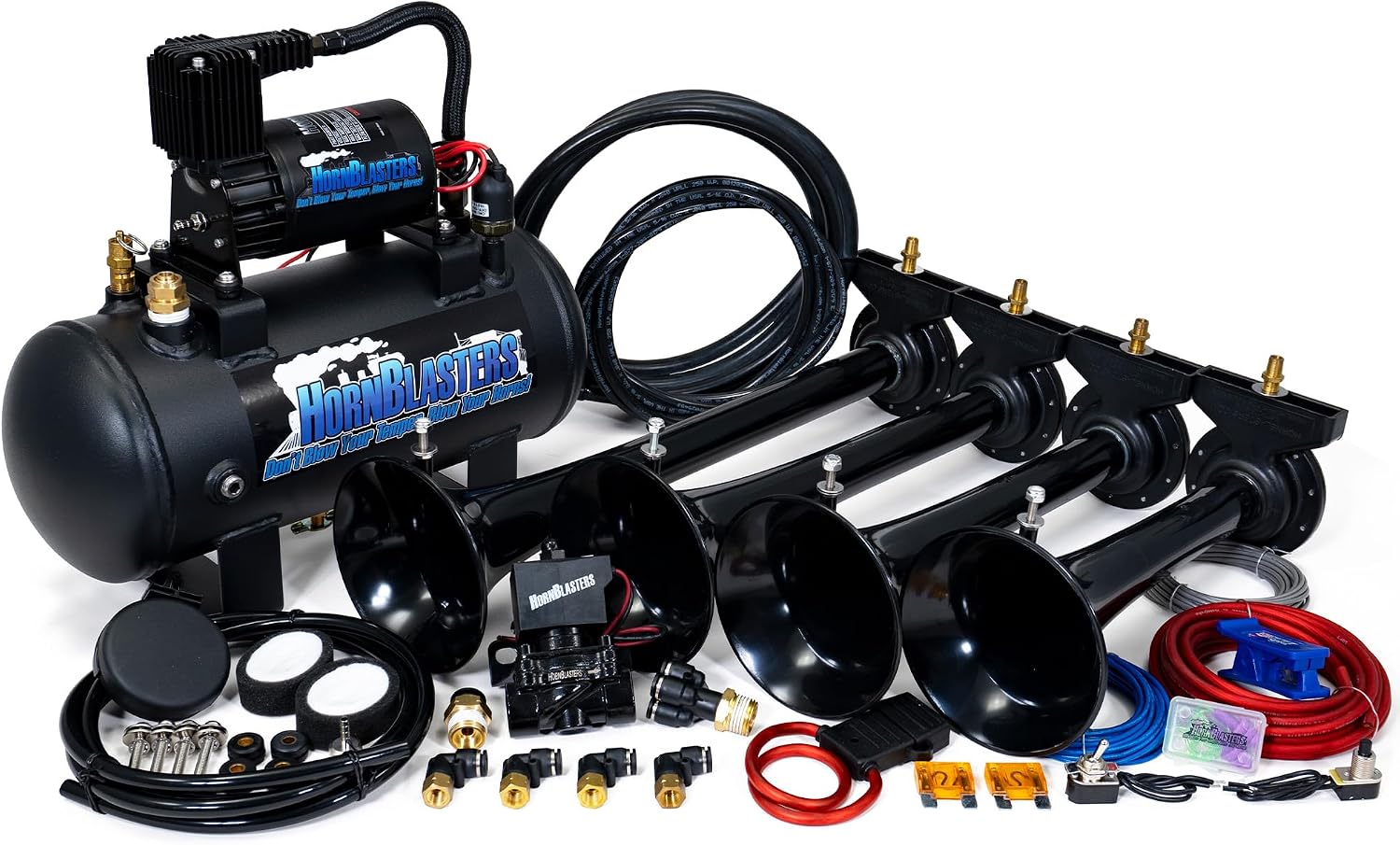 HornBlasters Conductor’s Special 127H Train Horn Kit – Shocker XL Train Horns with Compact 1.5 Gallon Air System – 120 PSI 12V Complete Horn