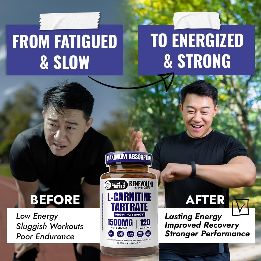 Benevolent L Carnitine Supplement - High Potency 1500mg – 120 Capsules