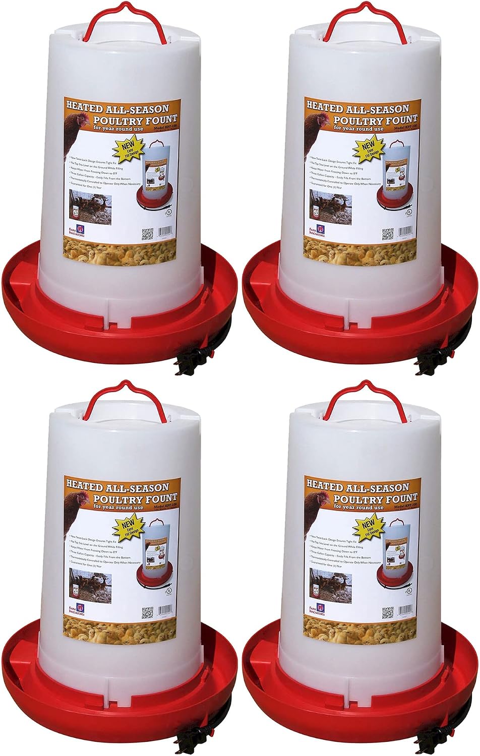 Farm Innovators HB-60P Thermostatically Controlled Heated 2 Gallon Plastic Outdoor Year Round Poultry Chicken Water Bucket Drinker, White/Red | Thermostatically controlled to keep water from freezing, side mounted drip-free/freeze-free nipples for up to…