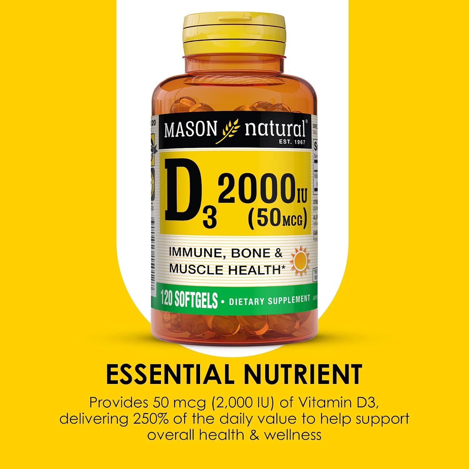 MASON NATURAL Vitamin D3 2000 IU Ultra Strength, 180 Day Supply