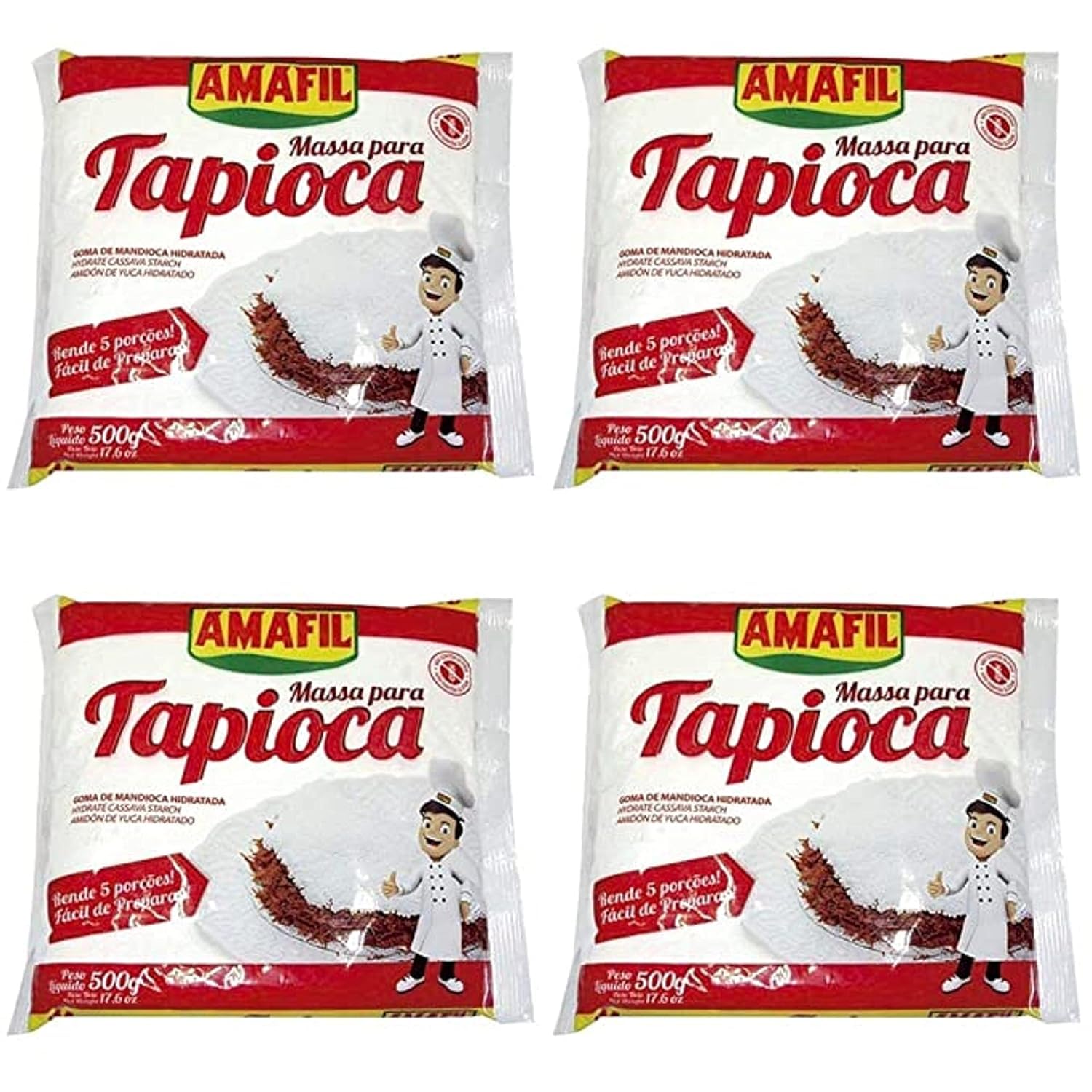 Amafil Tapioca Flour 500g (17.6oz) Massa Para Tapioca ( 4 Pack)
