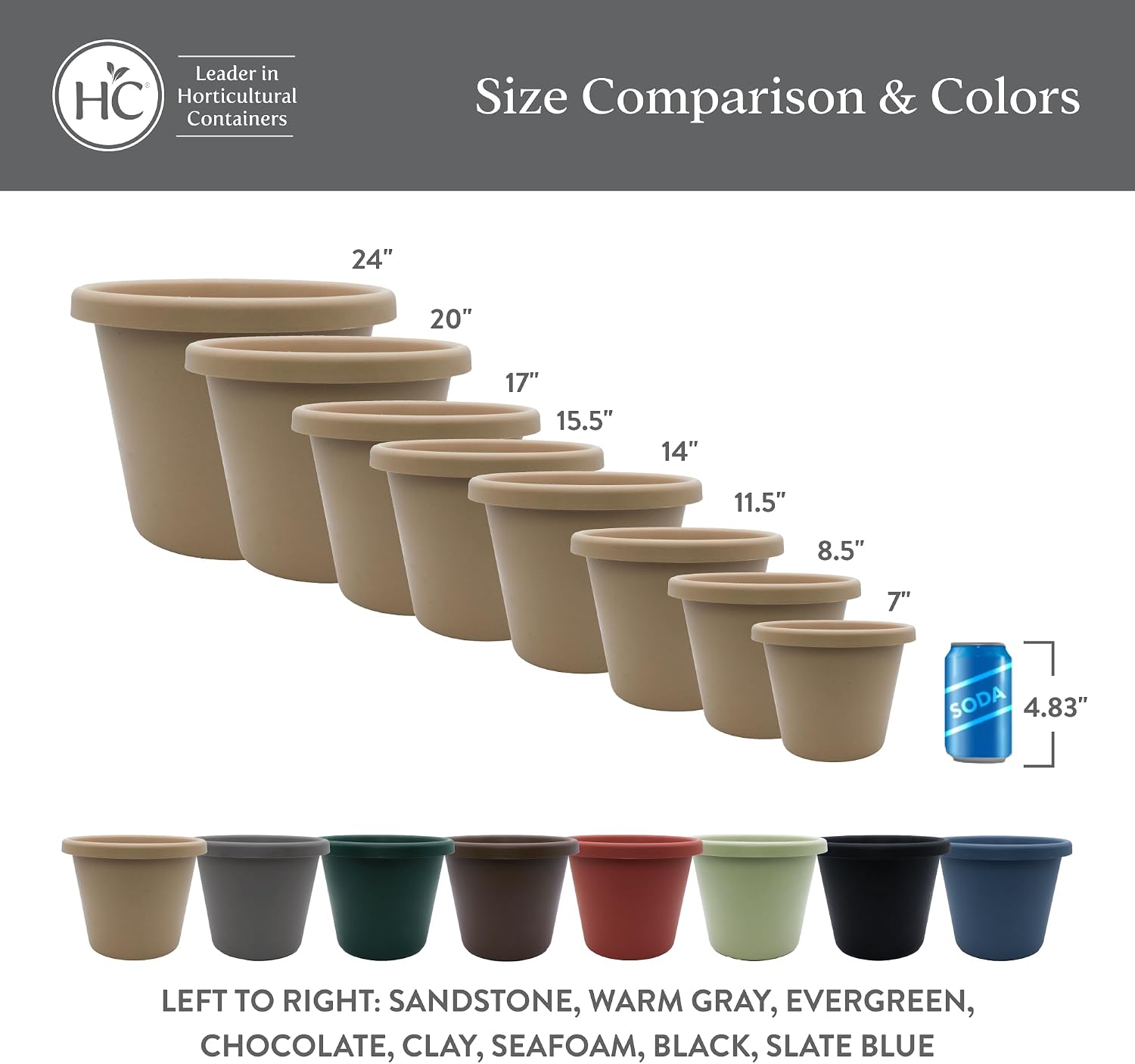 The HC Companies Classic Round Plastic Plant Pot w/Rolled Rim - Lightweight & UV Resistant Flower Pot for Herbs & More - Outdoor & Indoor Plant Pots w/Drainage (15.5 inch Warm Gray, Pack of 1)