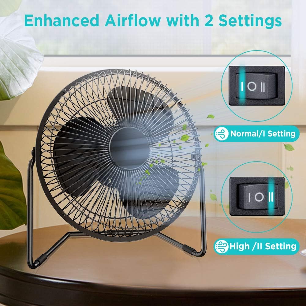 EasyAcc 9 Inch USB Desk Fan Ultra-quiet USB Powered 360° Rotation Desktop Fan with Metal Frame, Portable Personal Cooling Fan with 2 Speed for Home Office (USB POWERED ONLY)