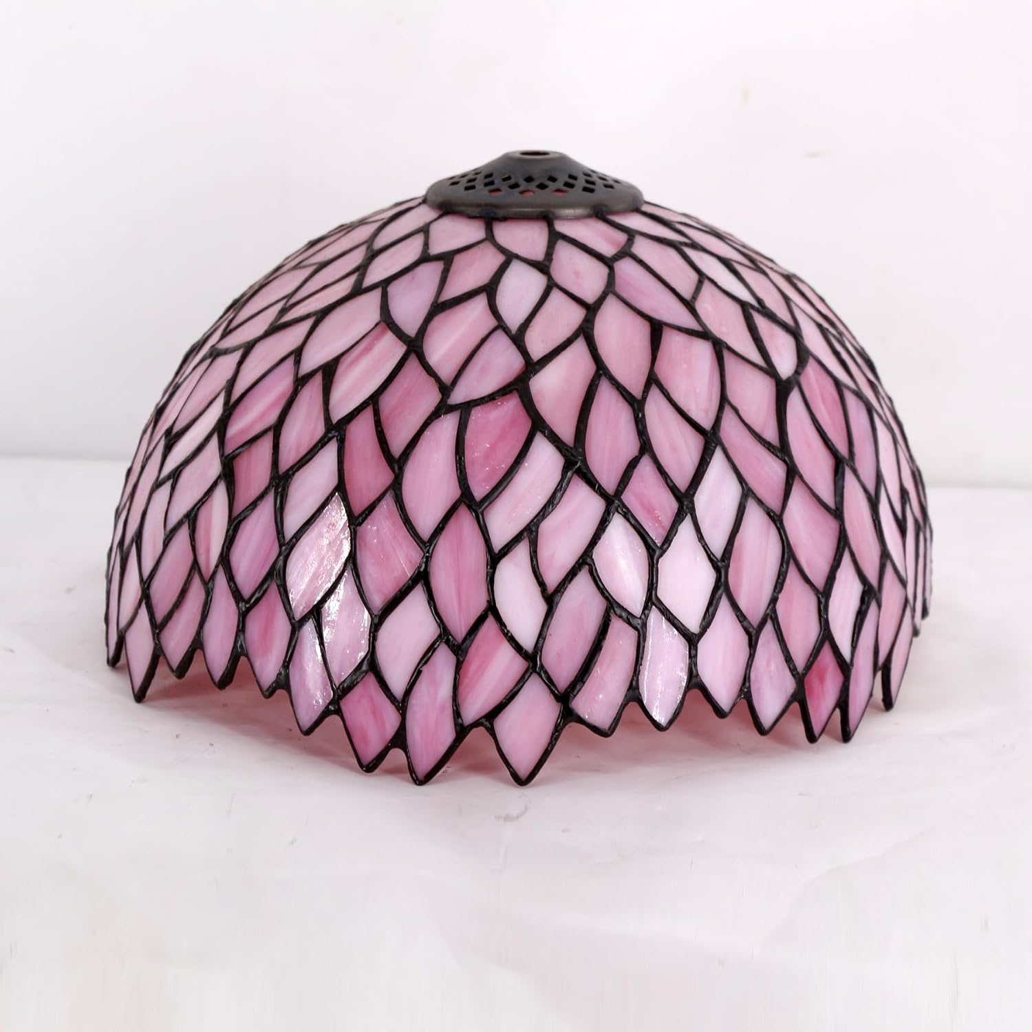 WERFACTORY Tiffany Table Lamp Pink Wisteria Style Stained Glass Desk Light | Bedside Reading Light 12X12X18 Inches Decor Bedroom Living Room Home