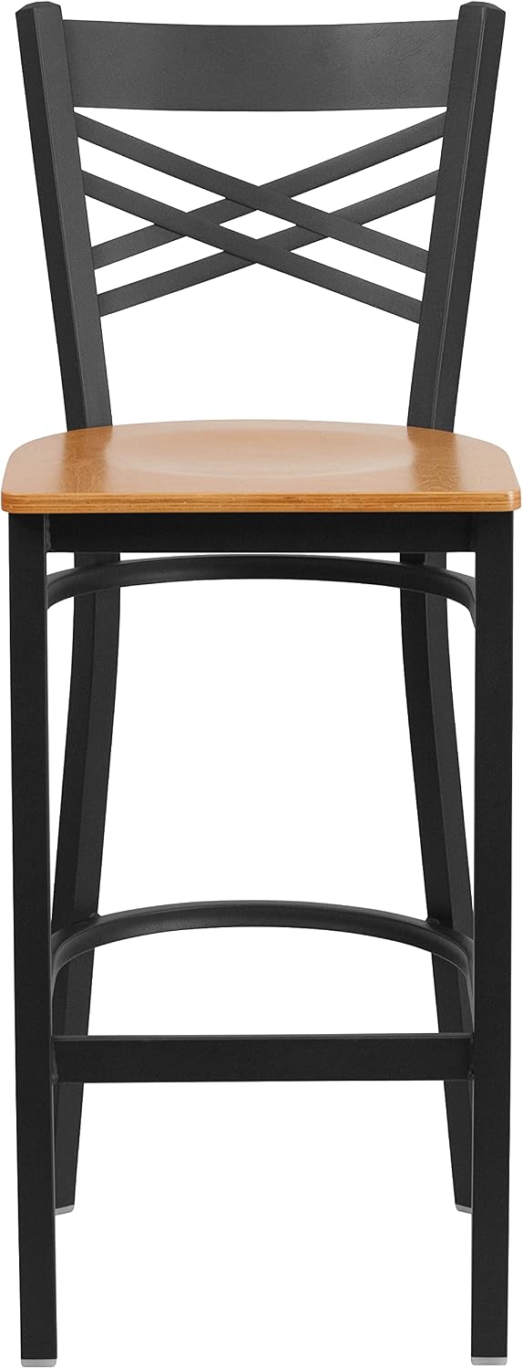Flash Furniture Hercules Metal Restaurant Barstool, Black | X Back Style, Vinyl Upholstery, Durable Construction, Commercial Use