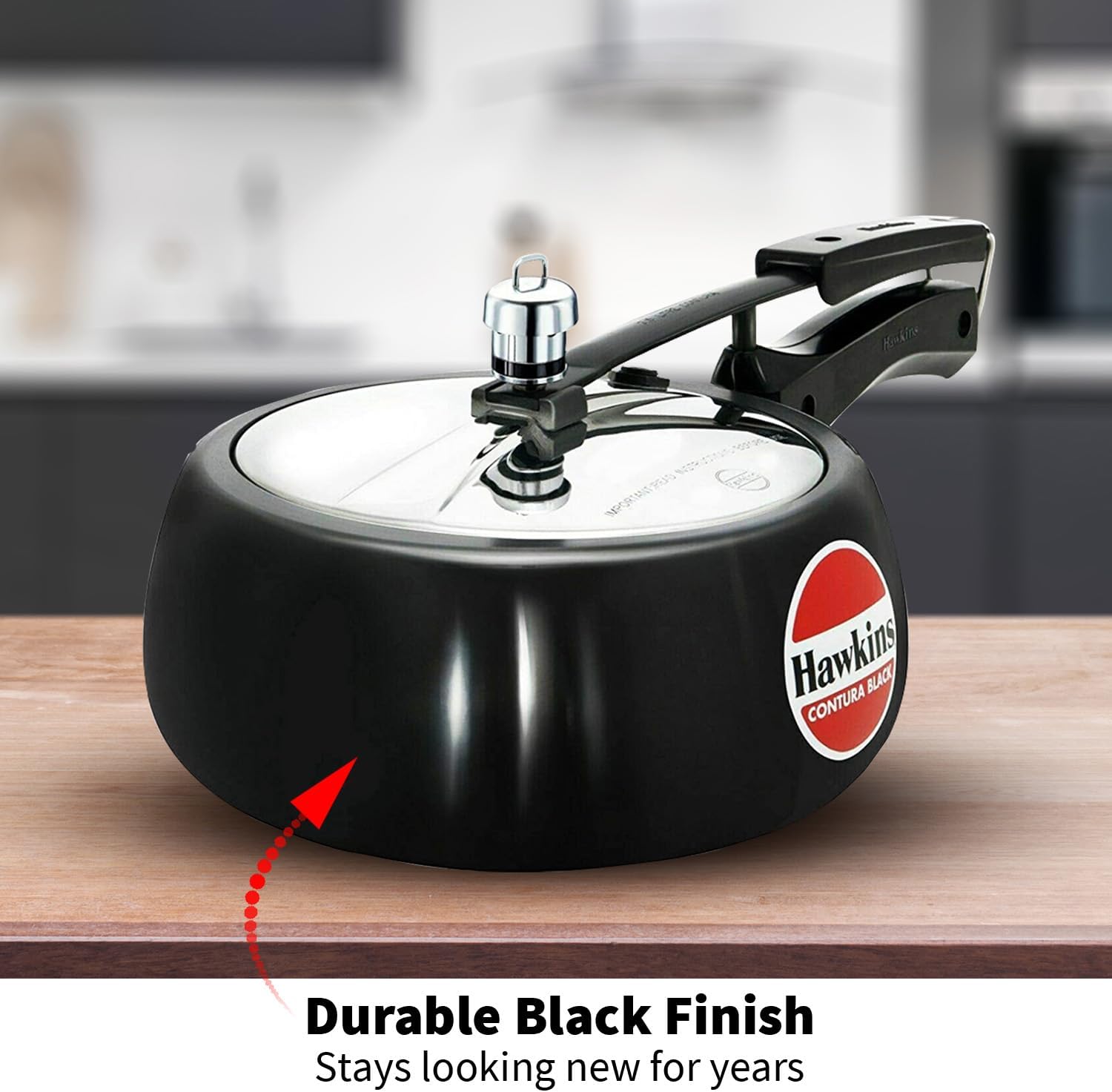 Hawkins 3.5 Litre Contura Black Pressure Cooker, Hard Anodised Inner Lid Cooker, Handi Cooker, Black (CB35)