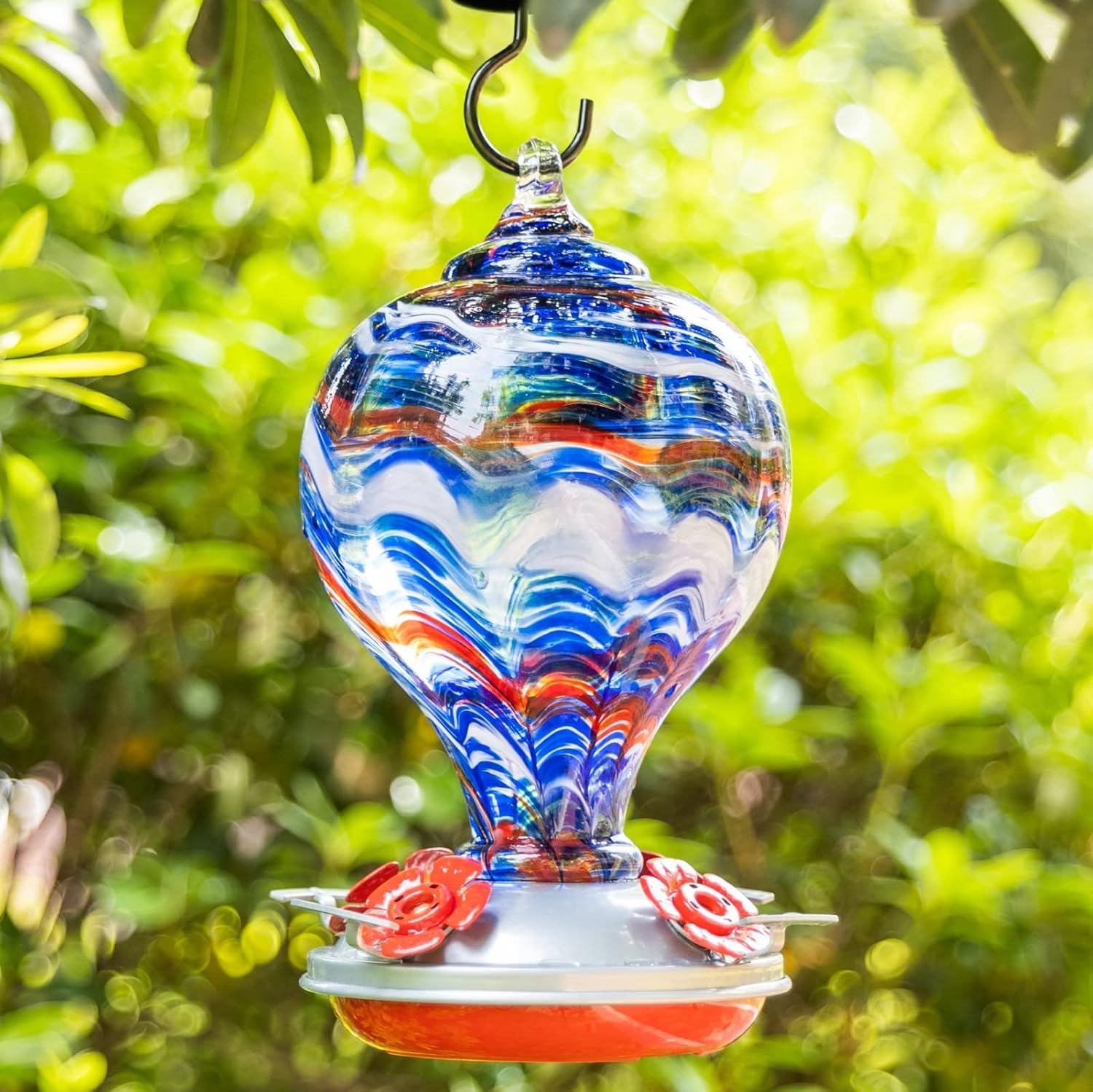 Muse Garden 32OZ Humming Bird Feeder Ant Moat,Gifts for Bird Lover,Gardening Backyard Decor Hummingbird Nectar Capacity,Nebula