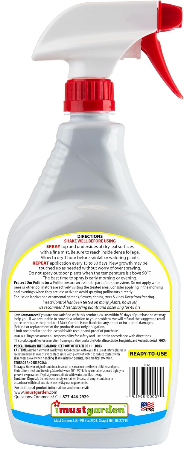 I Must Garden Insect Spray: Kills/Repels, Natural Plant Protection - 32oz | Kills/Repels, Natural Plant Protection