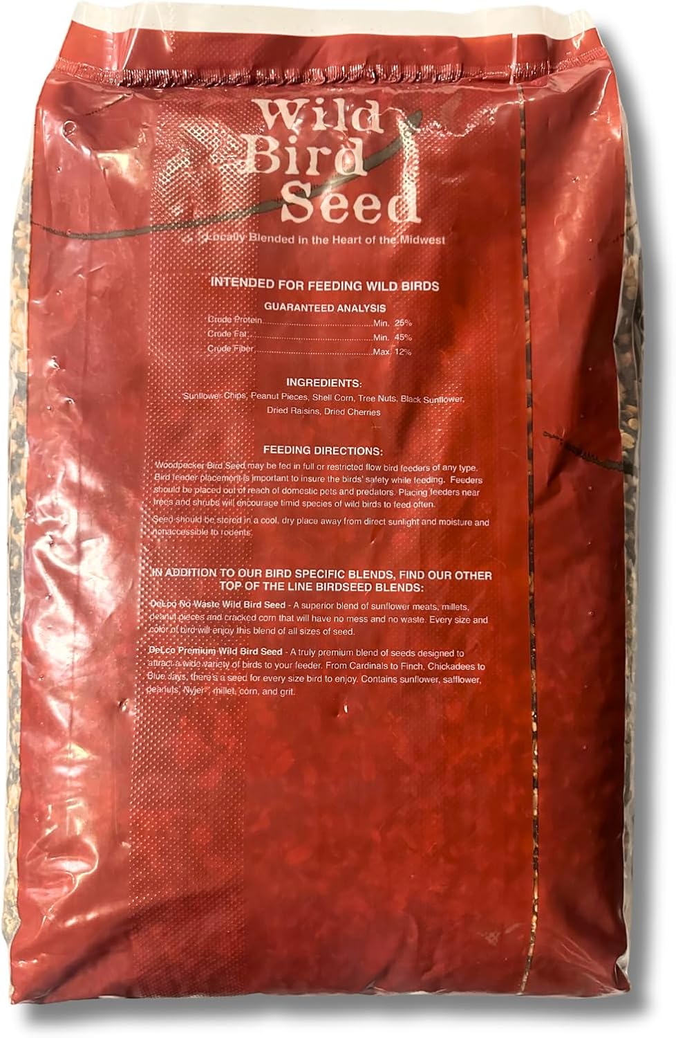 DeLco Woodpecker Wild Bird Seed, 20 lb Bag, High Energy Fruit & Nut with Sunflowers, Attracts Woodpeckers, Cardinals, Jays & Chickadees