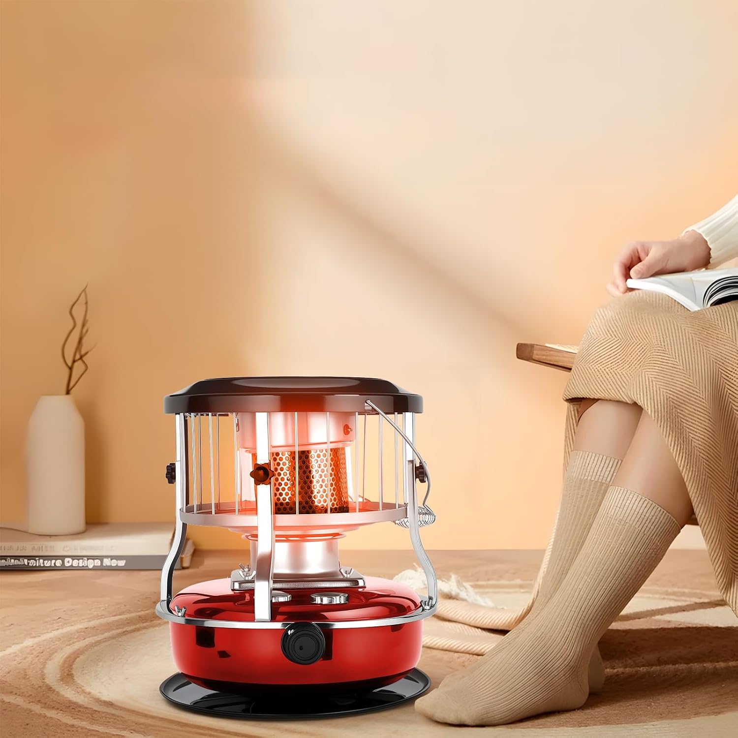 Kerosene Heater, Kerosene Stove 9000 BTU No Electricity Needed Portable Indoor Outdoor Heater for Camping, Tent, Ice Fishing, Emergency Heating – Galvanized Steel & Stainless Steel Construction Red